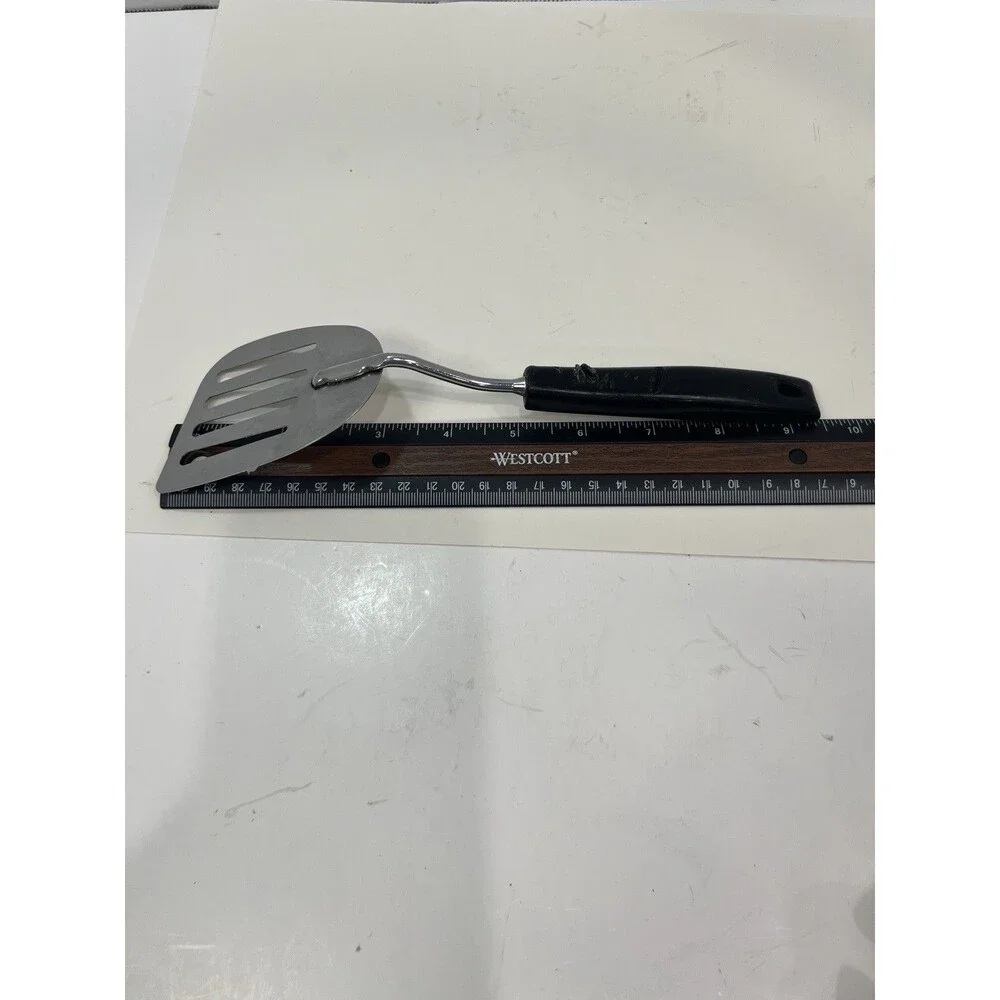 EKCO Spatula Slotted Angled  Chromium Plated Black Corncob Handle 13” Melt Marks
